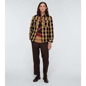 Dries Van Noten Butter Yellow Brown & Black Plaid Flannel Overshirt L